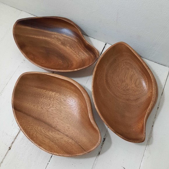 Vintage Genuine Monkeypod Wood Seed Pod Shaped Dish Lot of 3 Wooden Monkey Pod - Picture 1 of 12
